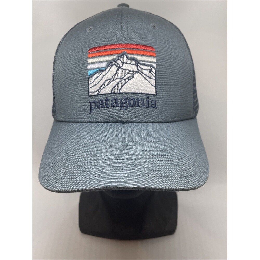 Patagonia Line Ridge Logo Lopro Trucker Hat Snapback Cap (Sleet Green/Blue)